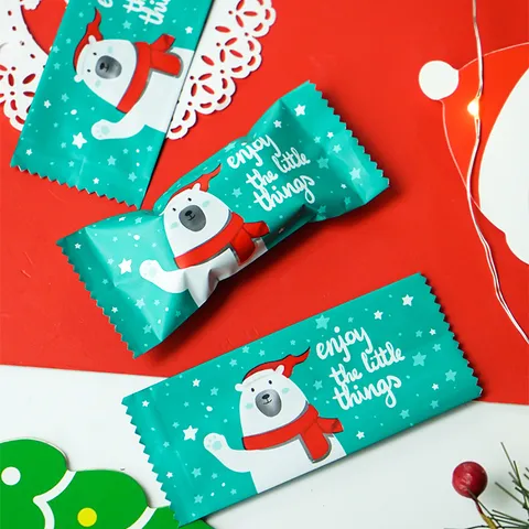 Cute Cartoon Bear Christmas Nougat Candy Bags Plastic Heat Seal Packaging Pouches For Holiday Bakery Gift Treat Decor Wrap