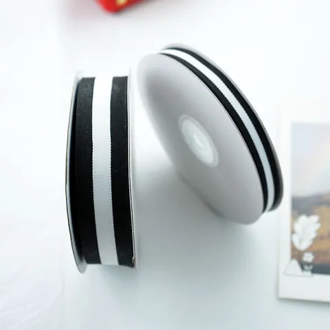 Classic Black White Striped Polyester Ribbon For Gift Wrapping DIY Crafts Cake Box Decorative Grograin Webbing Trim Material