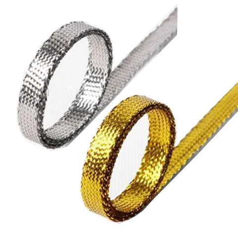 Metallic Glitter Braided Flat Ribbon For Christmas Decoration DIY Handcraft Gift Wrapping Material Polyester Metallic Yarn Woven Ribbon