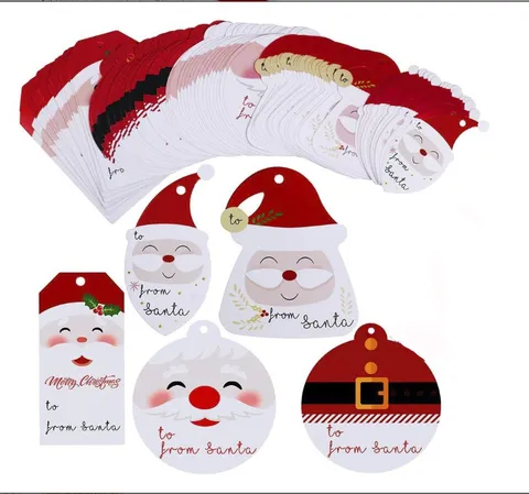 Christmas Santa Claus Hang Tag Paperboard Creative Gift Label Cards Decorative Bookmark Packing Labels For Holiday Party Ornament Decor