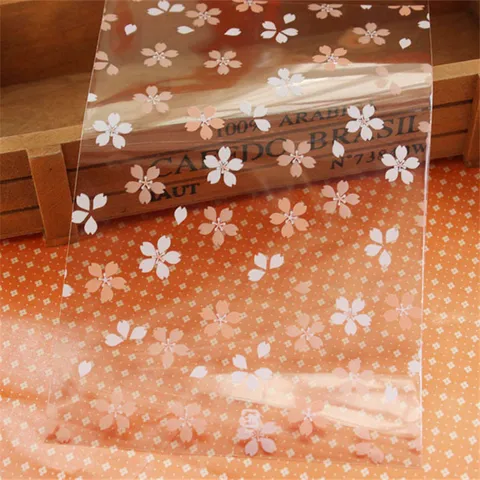 Transparente Kunststoff Cellophan Verpackungsbeutel Warme Kirschblüte Blumendruck Selbstklebende Flache Offene Beutel Für Bäckerei Brot Haarschmuck Schmuck Geschenk Verpackung