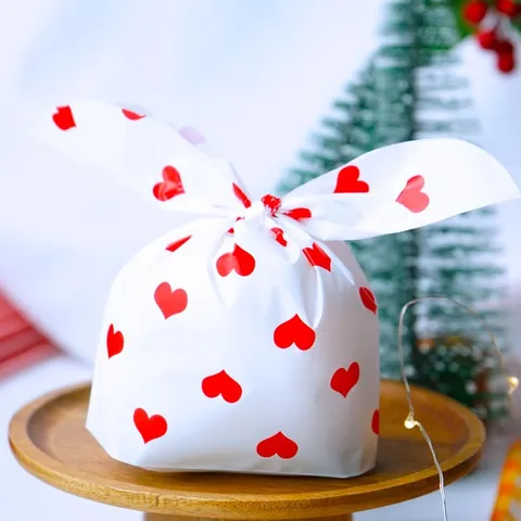 Sacchetti Regalo in Plastica con Cuore Rosso di San Valentino Simpatici Sacchetti di Imballaggio per Biscotti al Torrone con Orecchie di Coniglio per Matrimonio Festa