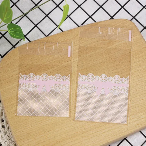 Sacchetti di Plastica Trasparente per Biscotti Fiocco Rosa Pizzo Sacchetti Autosigillanti per Caramelle Regalo Dolci