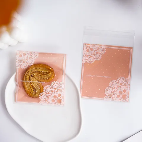 Sacchetti di Imballaggio Autoadesivi con Pizzo Rosa Chiaro OPP Sacchetti Regalo per Caramelle Gioielli Sapone Artigianale