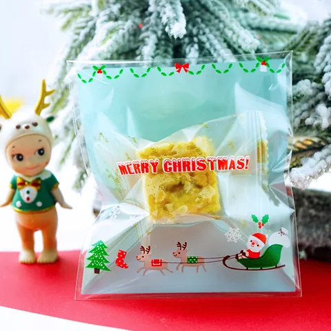 Christmas OPP Cookie Bags Blue Santa Claus Sleigh Reindeer Self Sealing Candy Gift Packaging Pouches Festive Party Supplies