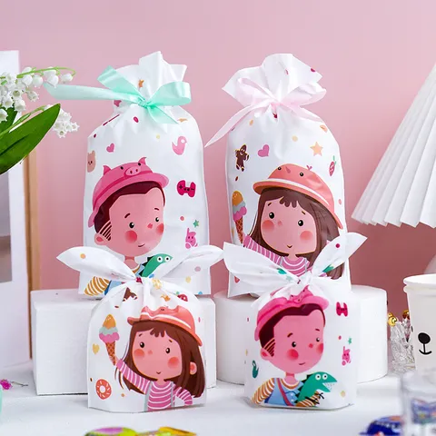 Bolsas de Embalaje de Regalo de Caramelos con Cordón de Conejo de Dibujos Animados Lindos Fiesta Infantil Copo de Nieve Crujiente Nougat Bolsas de Plástico