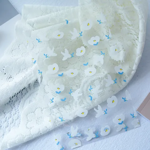 Korean Style Minimalist Floral Bird Plastic Packaging Bags Clear Candy Cookie Bakery Pouches With Twist Ties Gift Present Treats Wrapper Bag