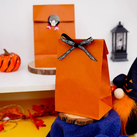 Bolsa de Papel Kraft Naranja Sin Asas Color Sólido Halloween Panadería Horneado Regalo Bolsas de Embalaje Fondo Cuadrado Bolsa de Almacenamiento