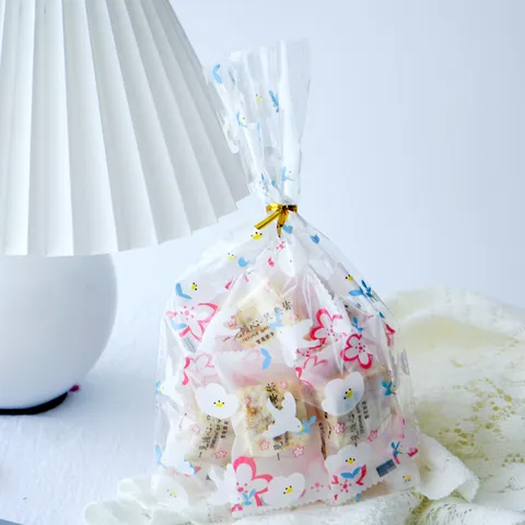 Korean Style Minimalist Floral Bird Plastic Packaging Bags Clear Candy Cookie Bakery Pouches With Twist Ties Gift Present Treats Wrapper Bag
