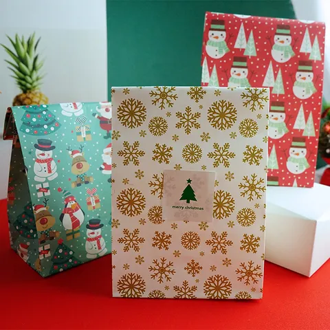 Natale Carta Kraft Bianca Sacchetto Regalo Festivo Pupazzo di Neve Stampa Cartoon Busta Piatta Portavivande per Dolci di Festa Articoli per Feste