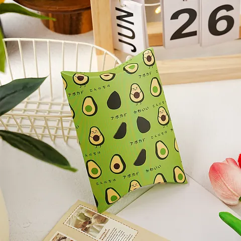 Cute Avocado Printed Paper Pillow Gift Box Fresh Style Cartoon Fruit Cookie Candy Packing Paper Box Desktop Storage Box Organizer
