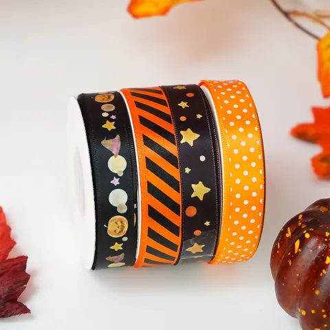 Halloween Dekoratives Band Kürbis Polka Dot Star Gestreifte Ripsbänder Für Erntedankfest Herbst Ernte Party Geschenkverpackung Bastelband