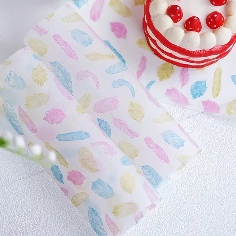 Ins Style Colorful Feather Baking Wax Paper Greaseproof Food Wrapper Sandwich Pad Paper For Kitchen Baking