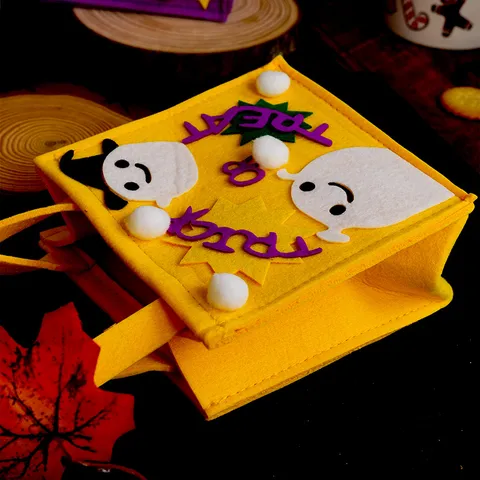 Bolsa Tote de Fieltro de Halloween Calabaza Fantasma Bolsa de Regalo de Dulces Bonita Decoración de Fiesta
