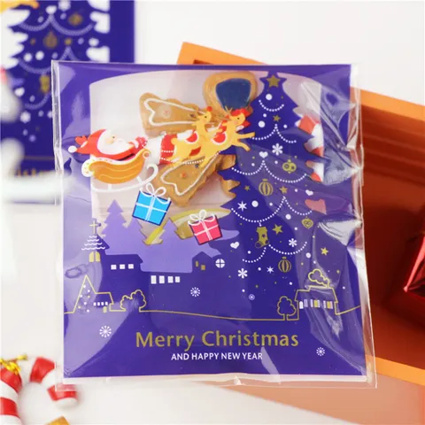Vintage Weihnachtsbaum Selbstklebende Beutel Opp Cellophan Keks Gebäck Süßigkeiten Lebensmittelverpackungsbeutel Weihnachtsfeier Bäckerei Bedarf