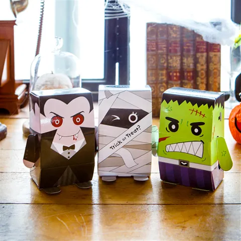 Halloween Candy Box Funny Standing Paper Gift Packaging Box Cartoon Ghost Bat Mummy Shape Laminated Cookie Boxes Holiday Party Decoration Essentials