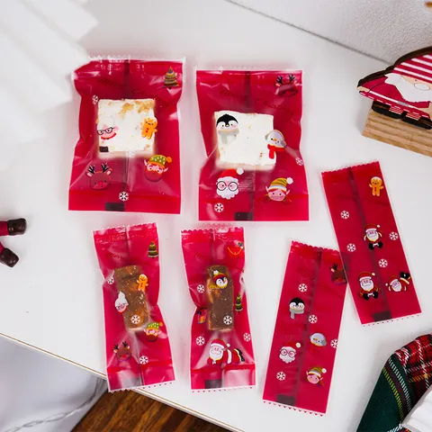 Sacs d'Emballage Alimentaire de Noël Sacs en Plastique Thermoscellés Imprimés Pour Nougat Snowflake Crisp Bonbons Cadeaux Rouge