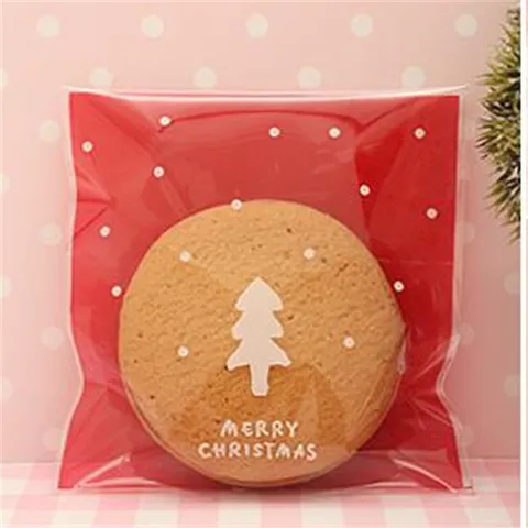 Christmas Tree Pattern Self-Adhesive Plastic Packaging Bag For Biscuit Cookie Candy Pastry Bakery Gift Wrapping Decorative Bag