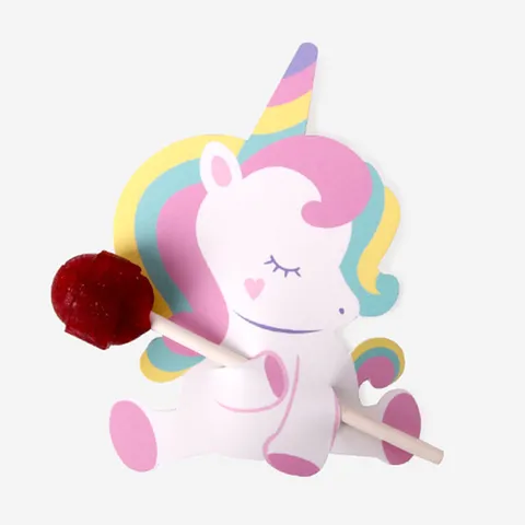 Cartoline Decorative Lecca Lecca Unicorno Carino Cartone Fioccaggio Per Festa Compleanno Bambini Decorazione Regalo