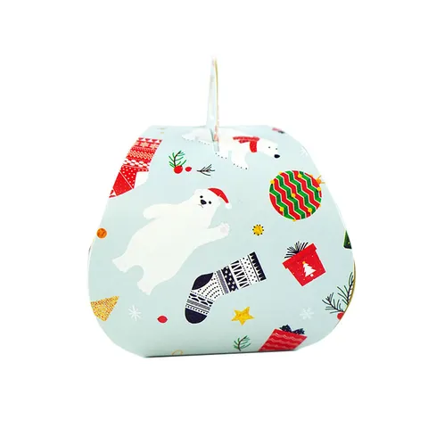 Boîte Cadeau en Carton Bleu Clair de Style Nordique Ours Polaire Joli Dessin Animé Imprimé Boîte d'Emballage Cadeau pour Gâteau Pâtisserie Biscuits Noël