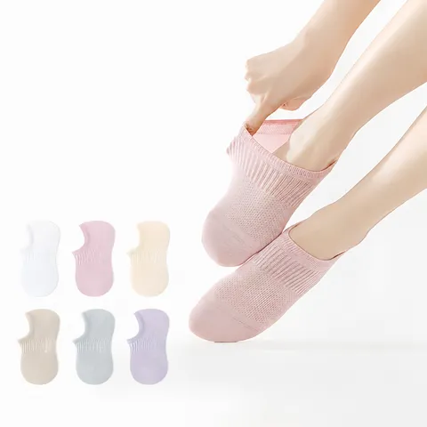 Women's Cotton Mesh Breathable No Show Boat Socks Solid Color Comfortable Lightweight Invisible Shallow Mouth Socks