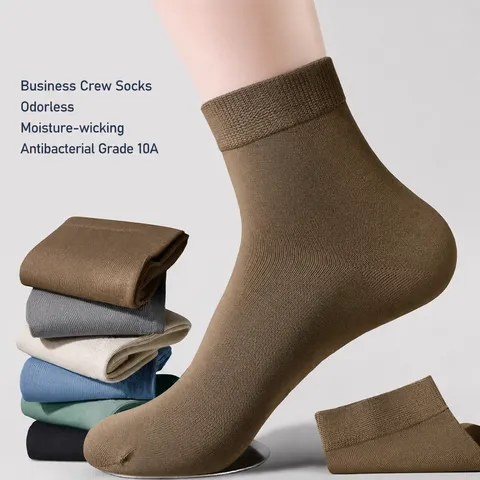 Men's Mid-Tube Sports Socks Breathable Deodorizing Polyester Solid Color Letter Print Casual Crew Socks For Daily Wear