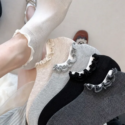 Women Thin Lettuce Trim Cotton No Show Socks Breathable Seamless Low Cut Invisible Socks Summer Casual Daily Footwear