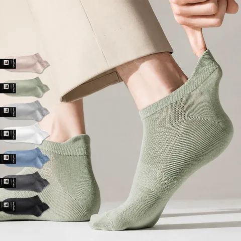 Men Short Boat Socks Breathable Mesh Solid Color Summer Casual Low Cut Socks Moisture Wicking Athletic Footwear