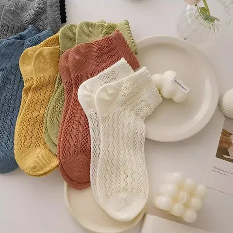 Women Summer Thin Mesh Short Socks Sweet Ruffle Ankle Socks Breathable Sweat Absorbent Casual Daily Socks