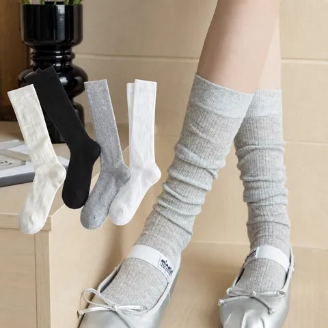 Women Summer Thin Hollow Out Solid Color Vertical Stripes Mid Calf Socks Sweet Japanese JK Style Casual Tube Socks