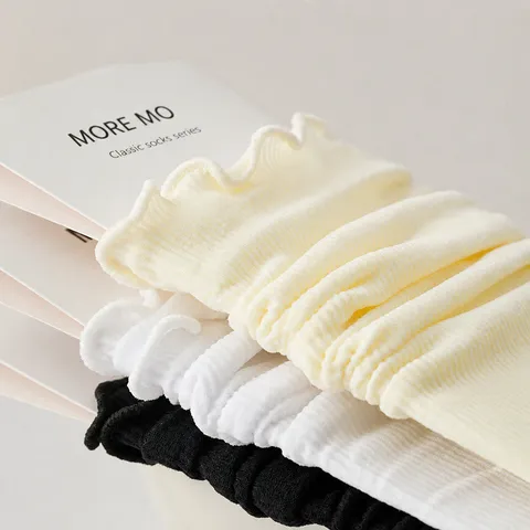 Women Summer Thin Ruffle Lettuce Edge Ice Silk Crew Socks Casual Cute Lolita Sweet Solid Color Hosiery
