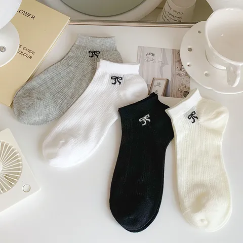 Women's Sweet Bowknot Mesh Short Socks Breathable Hollow Out Lolita Style Casual Ankle Socks Summer Polyester Socks