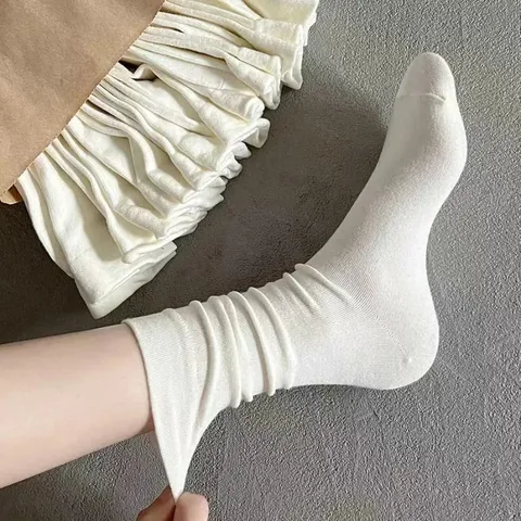 Women's Casual Cotton Crew Socks Solid Color Thin Breathable Soft Slouch Hosiery