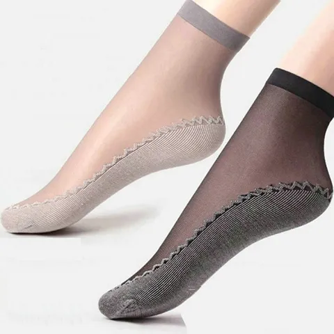 Women Velvet Mid-Calf Socks Cotton Bottom Non-Slip Breathable Sheer Socks Thin Anti-Hook Sweat-Absorbent Socks For Summer