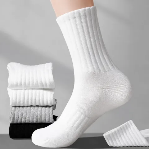 Men Women Unisex Solid Color Thick Knit Cotton Crew Socks Anti-Odour Sweat-Absorbent Casual Athletic Long Short Socks