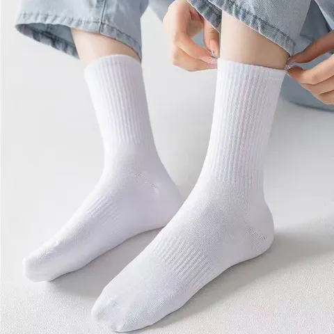 Men Women Unisex Solid Color Thick Knit Cotton Crew Socks Anti-Odour Sweat-Absorbent Casual Athletic Long Short Socks
