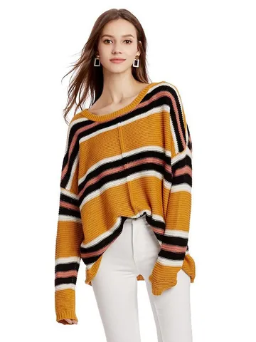Women's Casual Oversized Long Sleeve Pullover Knitwear Solid Color and Striped Fall Winter Fashion Sweater