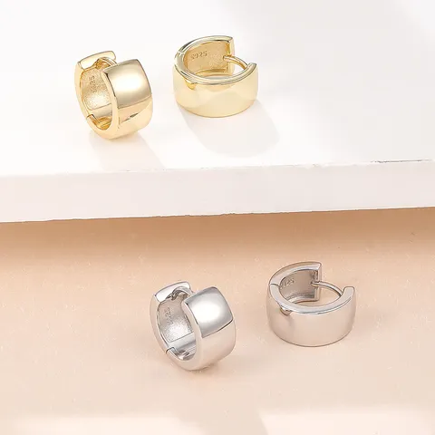 Boucles d'Oreilles Clous Cercle Larges Épaisses Minimalistes Argent Sterling 925 Brossé Géométrique Bijou Français Cadeau Femmes