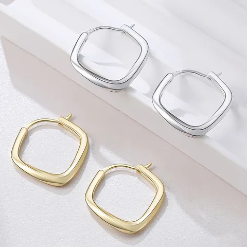 Boucles d'Oreilles Clous Géométriques en Argent Sterling 925 Minimalistes pour Femmes Plaqué Or Blanc et Or Bijoux de Mode Français