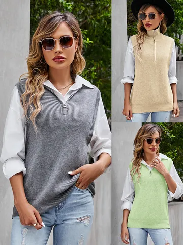 Chaleco de Suéter de Punto Sin Mangas con Cuello en V Casual para Mujer