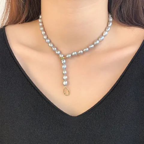Pendentif Perle Artificielle Baroque Français Collier Vintage Argent Sterling 925 Électroplaqué Chaîne de Clavicule Femmes