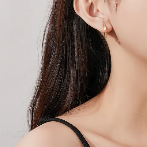 Boucles d'Oreilles Clous en Argent Sterling 925 Nœud de Bambou pour Femmes Créoles en Strass Brossé Cadeau Bijoux Fins