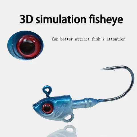 Lead Alloy Fishing Jig Head Lure 3D Bionic Fish Eyes Simulation Design Saltwater Soft Bait Hook Outdoor Fishing Tackle