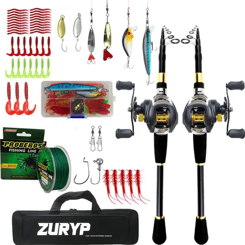 Carbon Fiber Telescopic Lure Fishing Rod Set With Baitcasting Reel Lures Line Portable Travel Fishing Gear Kit For Outdoor Angling