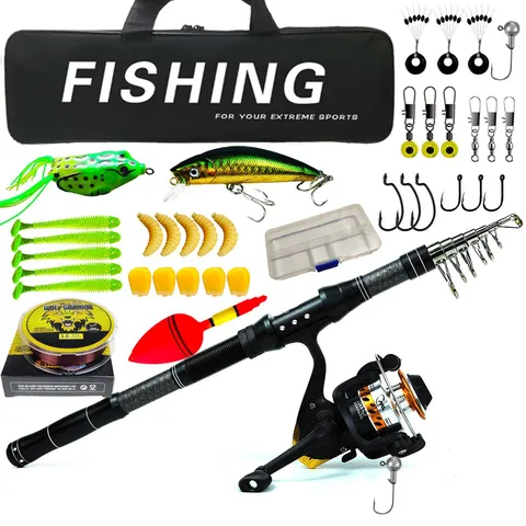 Portable Carbon Fiber Telescopic Fishing Rod And Spinning Reel Combo Set With Lures And Carry Bag For Outdoor Fishing