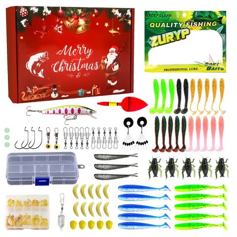 Christmas Fishing Tackle Bait Set Creative Gift Box Artificial Lures Hooks Floats Holiday Fishing Gear