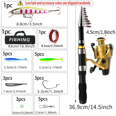 Portable Telescopic Fishing Rod And Spinning Reel Full Set Sea Fishing Lure Pole With Carrier Bag Travel Fishing Gear Kit