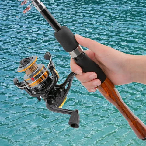 Caña de Pescar Telescópica Portátil y Carrete Conjunto de Fibra de Carbono Kit Completo de Aparejos de Pesca