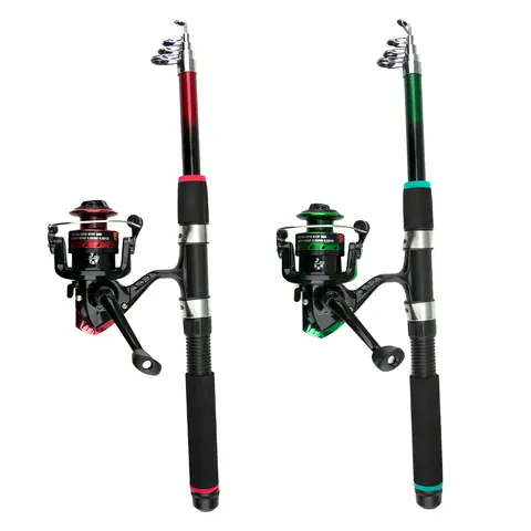 Set Universal de Caña de Pesca Telescópica y Carrete Principiante 1.8M Caña de Spinning Con Señuelos Línea Bolsa Equipo Completo