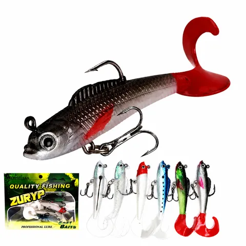 Soft Plastic Fishing Lures Curl Tail Bionic Bait with Lead Head Hook for Saltwater Freshwater Fishing Tackle